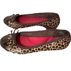 Sperry Shoes Flats Cheetah Ballet Tan Brown Animal Print Round Toes Capped Toe 7